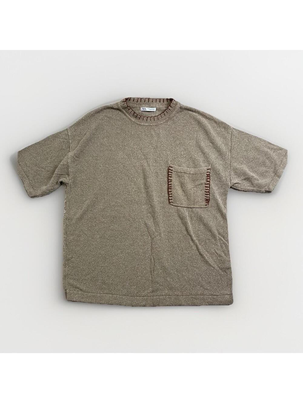 Vintage Sarah Men’s Knit Sweater Top Size M Beige Whipstitch Pocket Y2K